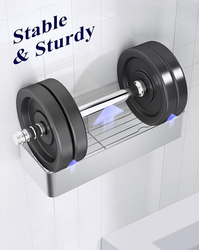 Kitsure Shower Caddy - 2 Pack Adhesive Shower Organizer, Rustproof Metal Shelves, No-Drill Bathroom Organizers and Storage, Silver Grey, Large - Image 4