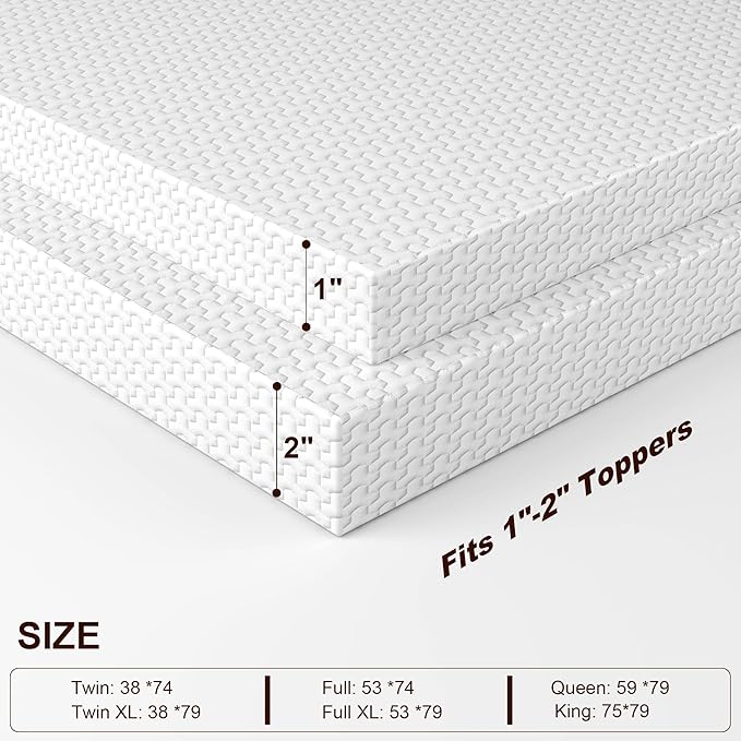 Bamboo Rayon Mattress Topper Cover Full | Extends Topper Life | Anti-Slip Bottom & Adjustable Straps | 1-2 Inch Foam Protector | Ideal for Teen Rooms & Small Apartments | NOT Waterproof