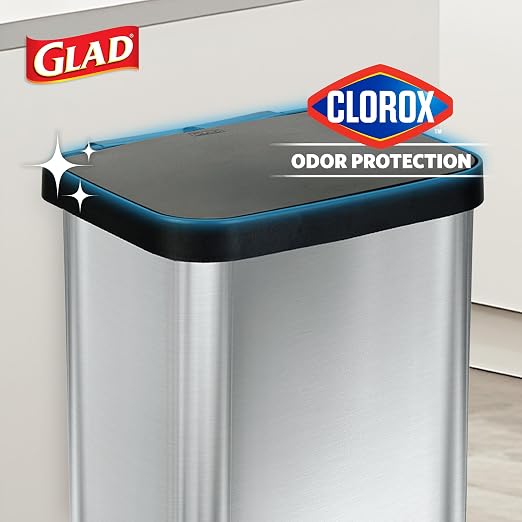 Glad Stainless Steel Step Trash Can with Clorox Odor Protection | Large Metal Kitchen Garbage Bin with Soft Close Lid, Foot Pedal and Waste Bag Roll Holder, 20 Gallon, Stainless - Image 3