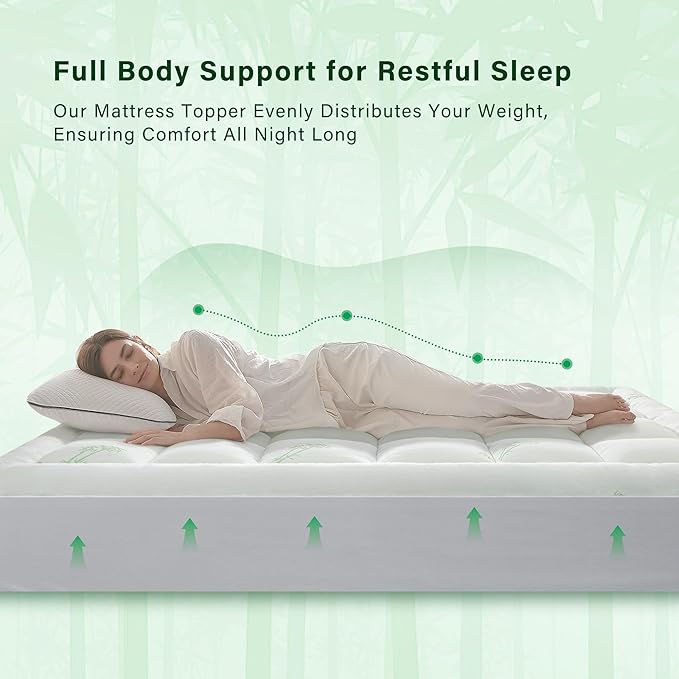 Anluoer Memory Foam Mattress Topper Queen, Rayon Derived from Bamboo Pillow Top Mattress Topper for Back Pain Relief, Cooling Soft Mattress Pad with 8-21" Deep Pocket, 60x80 Inches, White