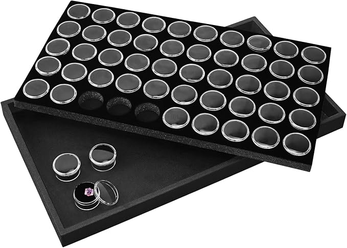 Ikee Design Black Foam Gem Jars Showcase Stackable Display Tray for Collectibles, Home Organization Storage Box with 50 Gemstones and Bead Storage Jars - Image 5