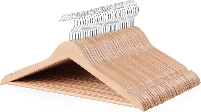 Amazon Basics Wood Suit Clothes Hangers for Closet Organizer, Natural, 30-Pack by AmazonBasics