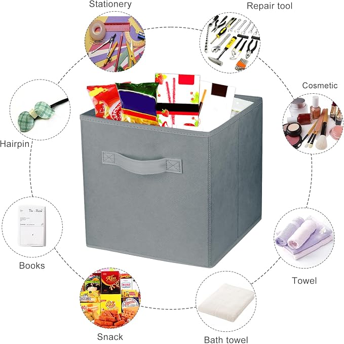 3 Pcs Storage Cubes, 10.5 Inch Collapsible Storage Bins, Fabric Foldable Bins for Organization, Durable Storage Bins for Closet, Shelves, Offices (Grey) - Image 2