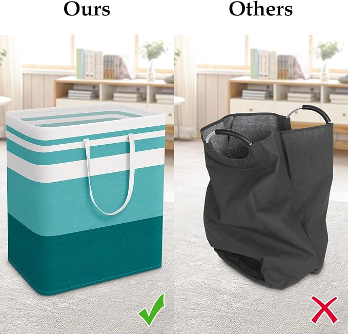 StorageRight Large Collapsible Laundry Basket Hamper with Easy Carry Handles，Freestanding Clothes Hampers for Laundry, Bedroom, Dorm, Towels, Toys, 100L, Green - Image 5