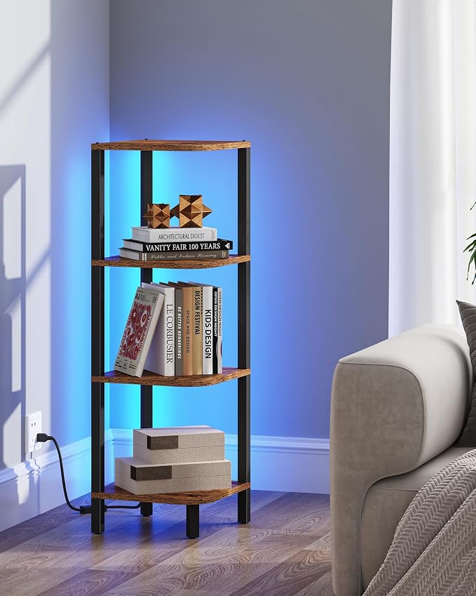 TUTOTAK Corner Shelf, 4-Tier Corner Bookshelf for Small Space, Narrow Display Corner Shelf Stand with Storage Rack, for Living Room, Bedroom, Rustic Brown BS08BB004L - Image 7