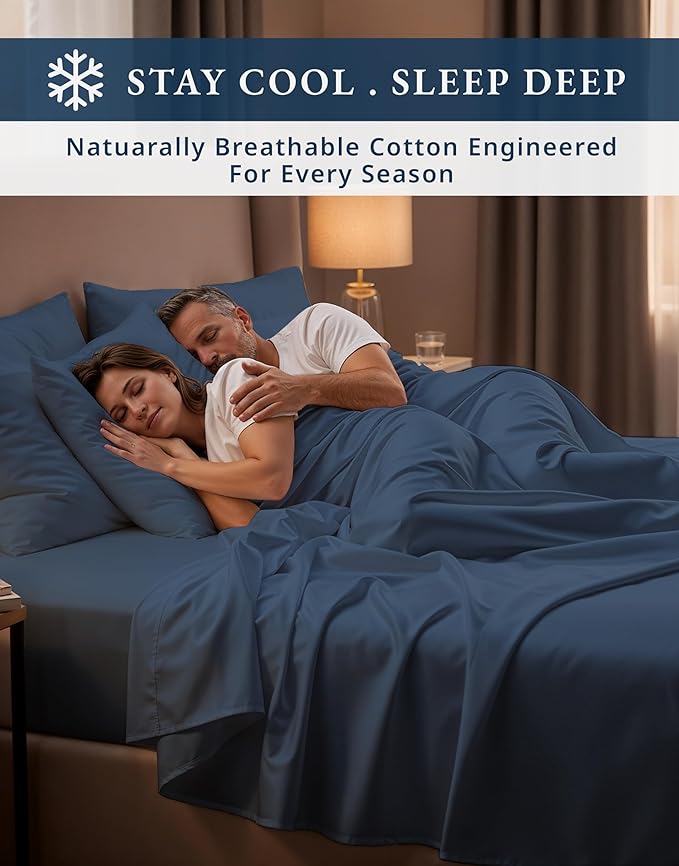 LANE LINEN 100% Egyptian Cotton California King Sheets Set, Soft & Comfy No Pill Fade Resistant Oeko-Tex Certified Cotton Sheets Cal King Size Set, 15" deep Pokcet Sheets - Dark Denim
