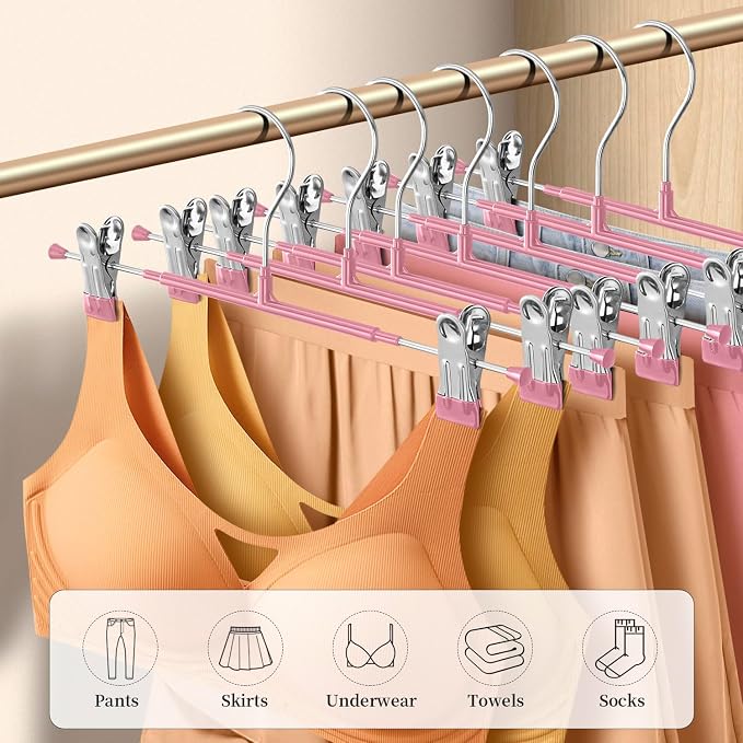 Pants Hangers with Clips 20 Pack Adjustable Skirt Hangers for Women Non-Slip Trousers Hanger for Jeans Clothes Hangers for Pants Heavy Duty Space Saving Shorts Hangers,Pink,14Inch - Image 4