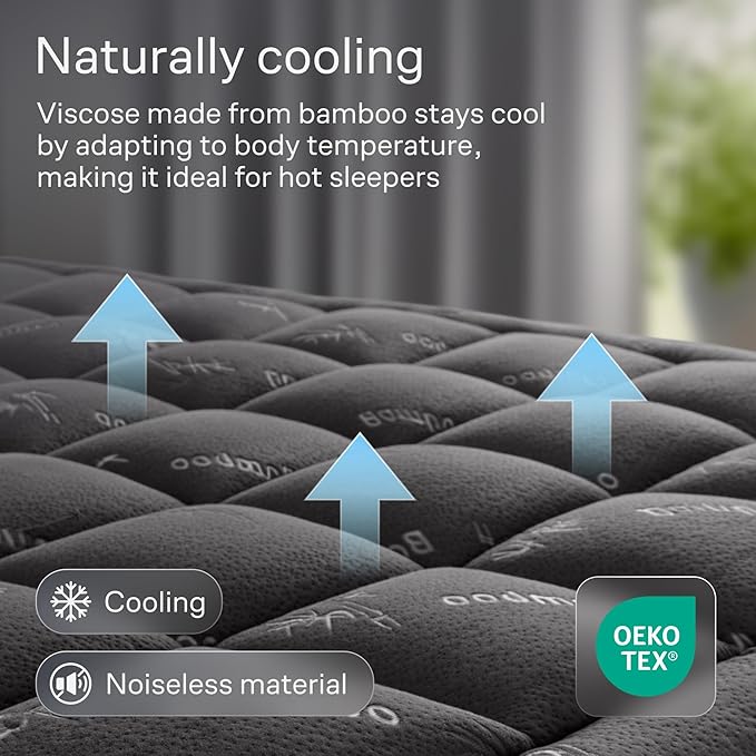 Niagara Ultra Soft California King Size Mattress Topper - Viscose Made from Bamboo Pillow Top Mattress Pad for Back Pain Relief - Naturally Cooling for Hot Sleepers, fits 6-18" Mattress, Dark Gray