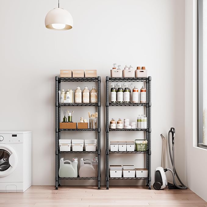 M MZG 1250 lbs 5 Tier Shelf Metal Storage Shelves Wire Rack Closet Organizers for Garage Kitchen Bathroom Laundry Black 11.8" D x 23.6" W x 59.5" H - Image 4
