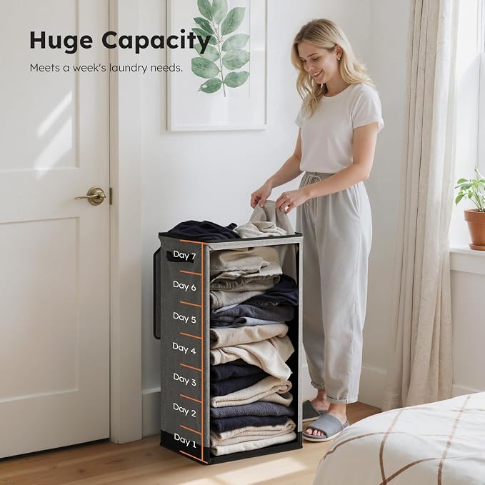 SOLEDI Laundry Hamper with Lid 100L Large & Tall Collapsible Laundry Basket, Clothes Hamper with Bag Removable Easy to Carry, Dirty Hampers for Bedroom, Bathroom, Dorm, College, Grey - Image 3