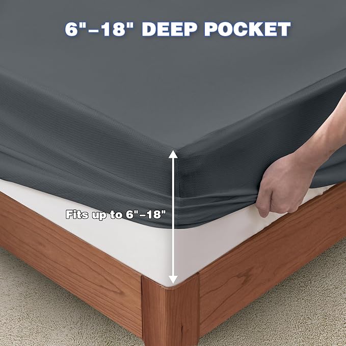 King Mattress Protector, Waterproof Mattress Cover with 18" Deep Pocket Bed Cover, Fitted Sheet Style Noiseless Breathable Machine Washable, Dark Gray (76"x80")