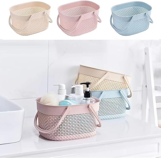 rejomiik Portable Shower Caddy Basket, Plastic Organizer Storage Tote with Handles Toiletry Bag Bin Box for Bathroom, College Dorm Room Essentials, Kitchen, Camp, Gym, Pink - Image 2