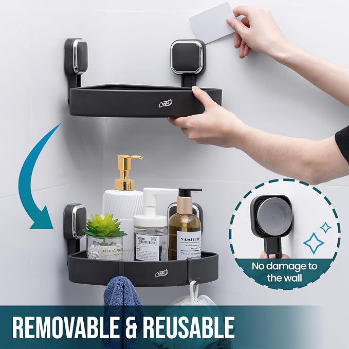 TAILI Corner Shower Caddy with Suction Cup Hooks, Aluminum Corner Shelf Basket,No-Drilling Rustproof for Kitchen and Bathroom, Wall Mounted Organizer Rack for Shampoo-Grey - Image 6