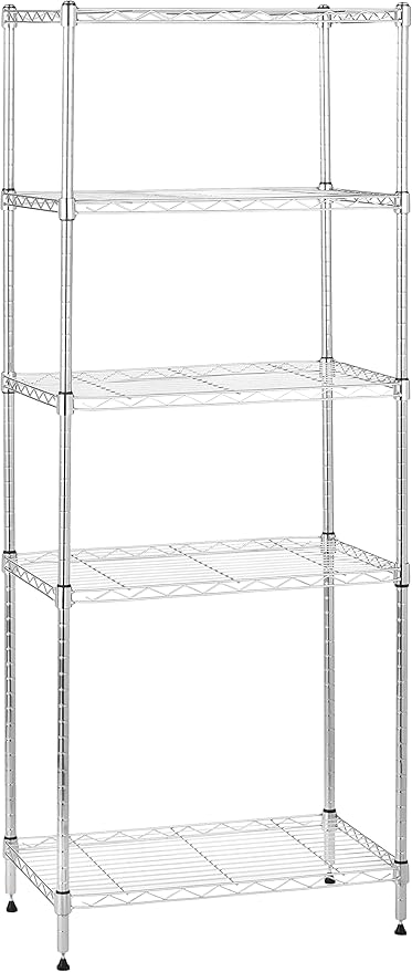 Amazon Basics 5-Shelf Adjustable Storage Shelving Unit for Garage, Steel Wire Rack, 200 Pound Loading Capacity per Shelf, 23.2" x 13.4" x 60", Chrome Finish by AmazonBasics