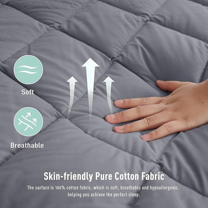 Twin XL Size Mattress Pad Cotton Top Mattress Cover for College Dorm Quilted Fitted Mattress Protector with 18-22" Deep Pocket Down Alternative Fill Noiseless & Breathable (Twin XL, Dark Grey)