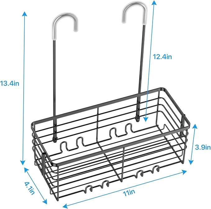 YUOROS Hanging Shower Caddy, Over the Door Shower Organizer Rack 304 Stainless Steel Rustproof Bathroom Storage Shampoo Holder Basket (Black) - Image 6
