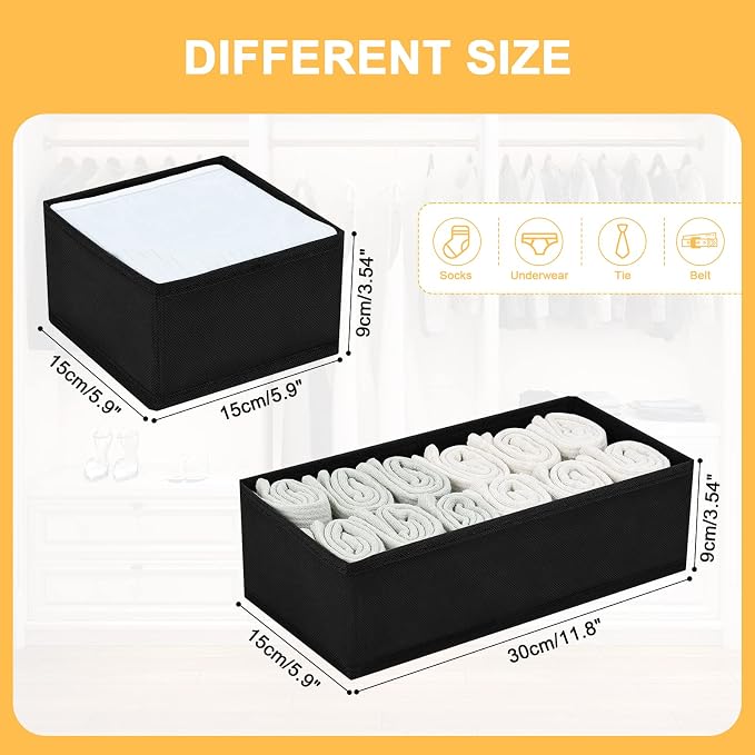 DIMJ Drawer Organizers, Set of 12 Clothes Drawer Organizer, Foldable Closet Drawer Organizer, Dresser Drawer Organizers Dividers for Baby Clothes, Socks, Belt, Tie (Black) - Image 2