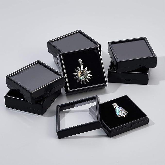 BENECREAT 10PCS Black Gemstone Display Box Square Acrylic Jewelry Box Container 2.4x2.4x0.8inch with Clear Top Lids and Sponge Inside for Mother's Day Festival Treat, Gems, Coins, Jewelry Packing - Image 5
