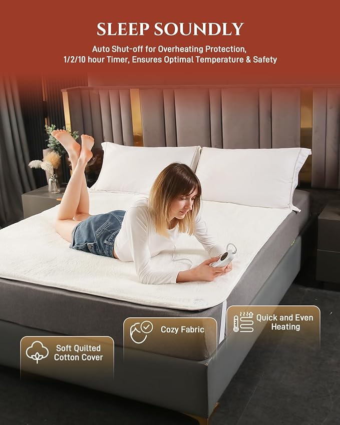 Heated Mattress Pad Queen Size – Electric Bed Pad with Dual Zone Control, Heated Mattress Cover, Thick Underblanket Sheet, Bed Warmer (07 Cream, 60" x 80")
