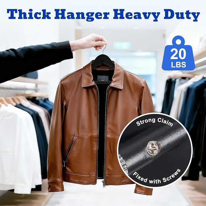 HOUSE DAY Wide Shoulder Wooden Hangers 12 Pack, Wood Suit Hangers for Men with Non Slip Pants Bar, Smooth Finish Solid Wood Coat Hangers for Jacket, Pants, Dress, Heavy Clothes Hangers (Black) - Image 5