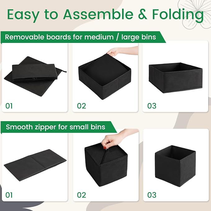 Criusia 16 Pack Underwear Drawer Organizer, Drawer Organizer Clothes, Foldable Cloth Storage Box Closet Dresser Drawer Divider Organizer for Clothes, Scarves (Black) - Image 6