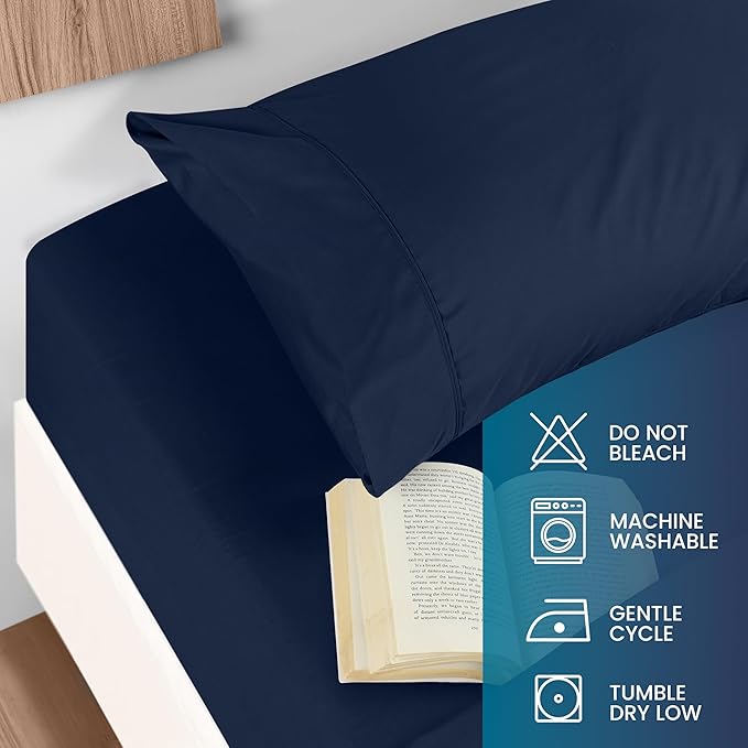 Utopia Bedding Twin Size 3 Piece Sheet Set - Brushed Microfiber - Soft Bed Sheets for Twin Size Bed Set - Includes 1 Fitted, 1 Flat, & 1 Pillow Case - Deep Pocket (Navy)