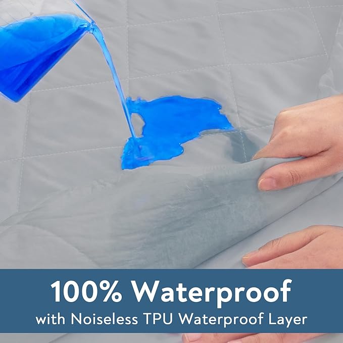 Split King Mattress Pad Waterproof Quilted, Fitted Mattress Protector Cover 39" X 80" 2 Pack Noiseless & Soft, Split King Mattress Topper for Adjustable Bed, Grey