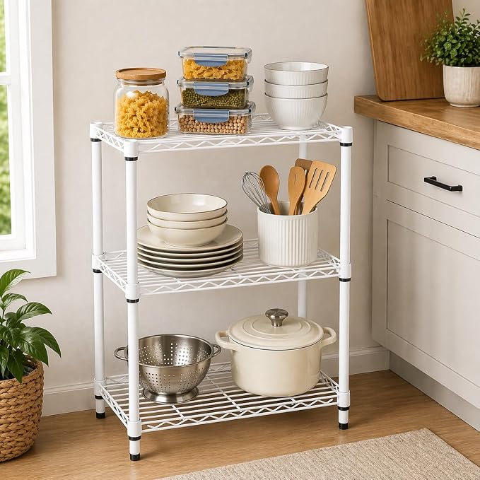 Honey-Can-Do 3-Tier Heavy-Duty Adjustable Shelves, Metal Storage Rack with 250-lb Shelf Capacity, White, 14" W x 24" L x 30" H - Image 2