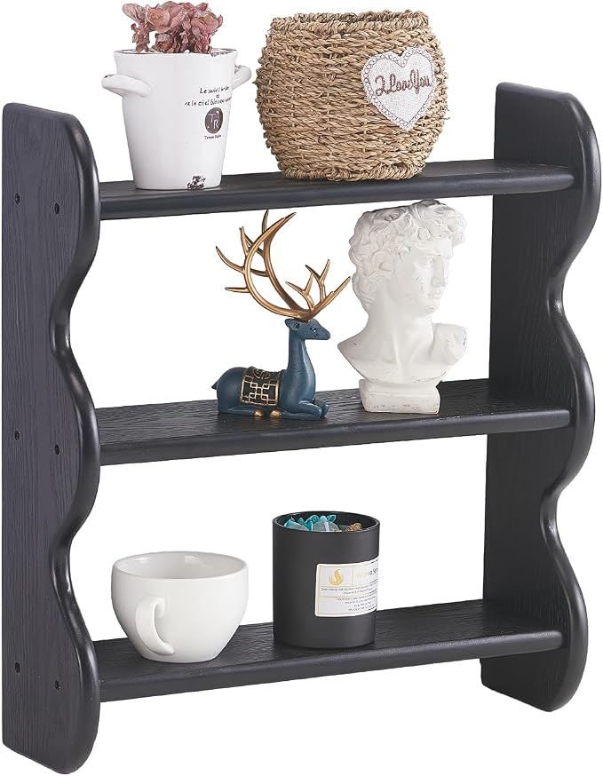 100% Solid Wood Floating Shelf, Vintage Wall Shelves Wall Mounted Storage Rack 3-Tier, Farmhouse Decor Hanging Shelf Display Shelves for Apartment, Living Room and Bedroom - Image 7