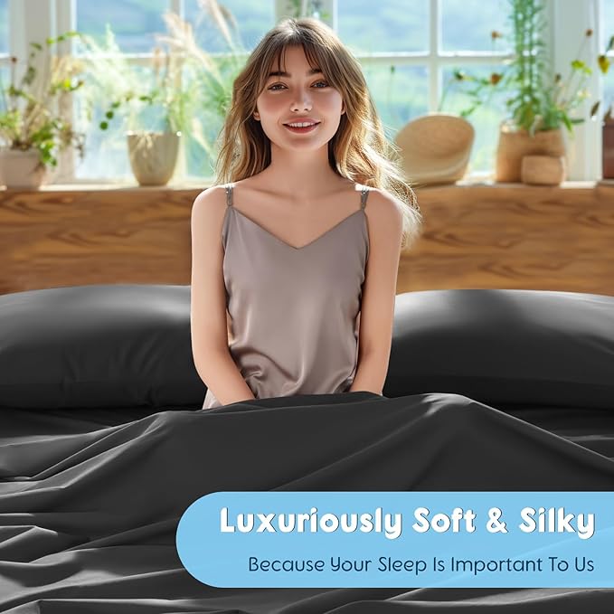 SONORO KATE 100% Egyptian Cotton Sheets Set - 1000 High Thread Count, Luxury 5-Star Hotel Sateen Bed Sheets, Soft, Breathable Long Staple Sheets, Fit up to 16" - 4 PC (Black,King)