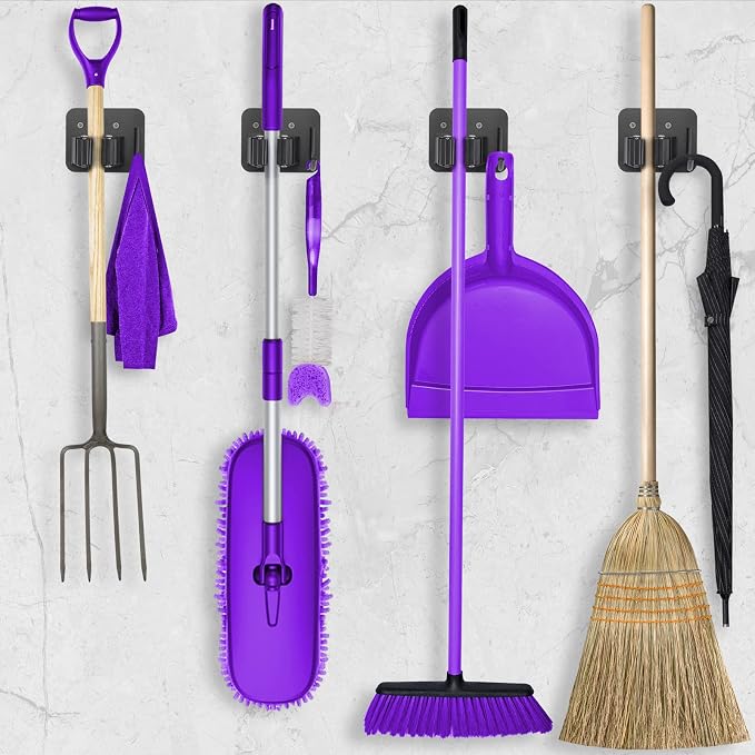 Stainless Steel Broom Holder, Heavy Duty, Rust Resistant, 4 Gripper Positions with 4 Hooks, Black - Image 5