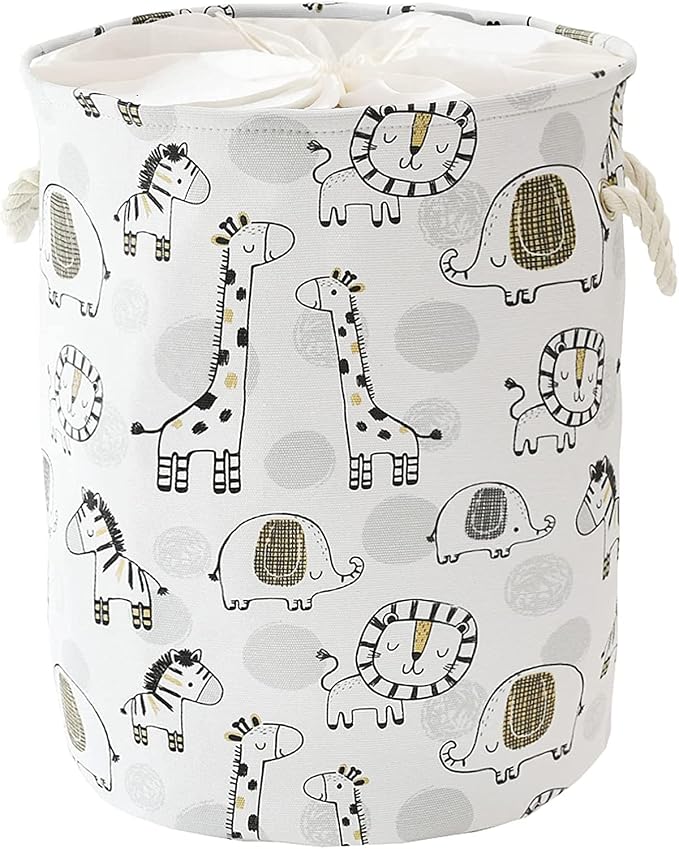 INough Kids Laundry Basket Extra Large Baby Hamper for Nursery, 58L Kids Baskets for Nursery Stuffed Animal Storage Basket, Canvas Clothes Hamper Toy Basket for Boys Foldable Laundry Hampers (Giraffe) by INough