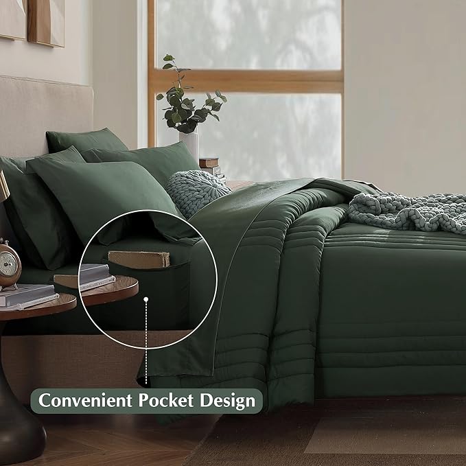 Monbix Oversized Queen Size Comforter Set - 7 Pieces Bed in a Bag, Deep Forest Bedding Sets with Comforter, All Seasons Comforter Bed Set with Sheets, Pillowcases & Shams