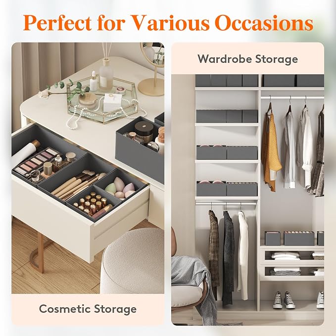 Lifewit 16 Pack Drawer Organizer, Dresser Underwear Drawer Organizer Bins, Foldable Fabric Closet Organizers, Storage Drawer Dividers, Dorm Room Essentials for Clothing, Socks, Towels, Ties Gray - Image 8
