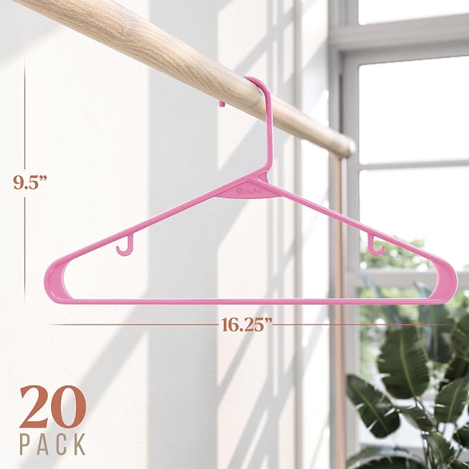 Plastic Hangers 20 Pack Pink - Clothes Hangers - Makes The Perfect Coat Hanger and General Space Saving Hangers for Closet and New Apartment Essentials - Percheros Ganchos para Colgar Ropa Hangars - Image 2