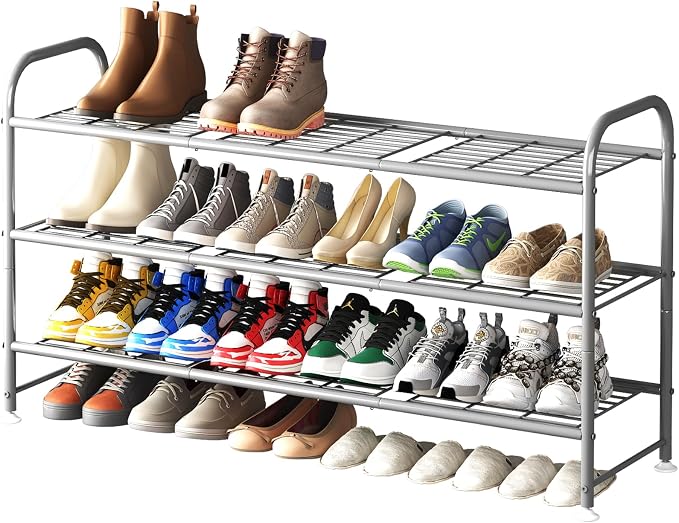 LINZINAR Shoe Rack 3 Tier Long Metal Shoe Organizer for Closet Entryway Grey by LINZINAR