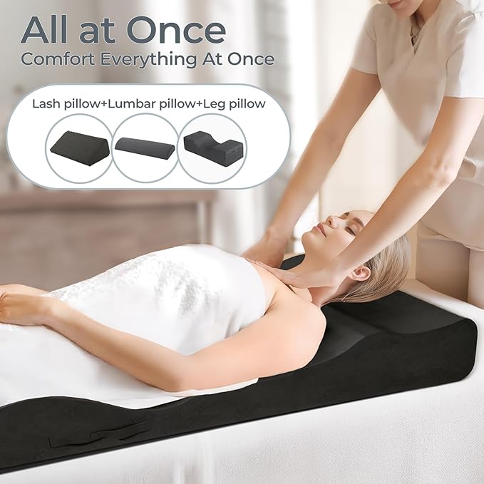 Ergonomic Lash Bed Topper, High-Density Foam Massage Table Topper with Plush Removable Cover, Non-Slip Massage Table Pad for Salon, Spa, Facial,Lash Extension Beds, 71"x28" (Black)