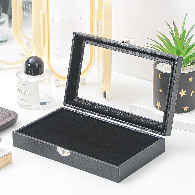 Ring Display Case,Jewelry Ring Organizer Box For Rings,Ring And Earring Holder Box For Girl,Velvet Ring Display Tray (Black, 30 slots) - Image 5