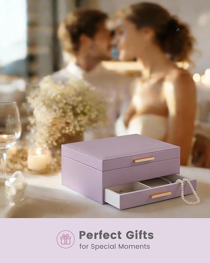 Lolalet 2-Layer Jewelry Box Organizer for Women Girls, Jewelry Storage Case Holder with Drawers for Necklaces Ring Earrings Bracelet Watch, Gifts Choice for Mom Mother’s Day -Purple - Image 2