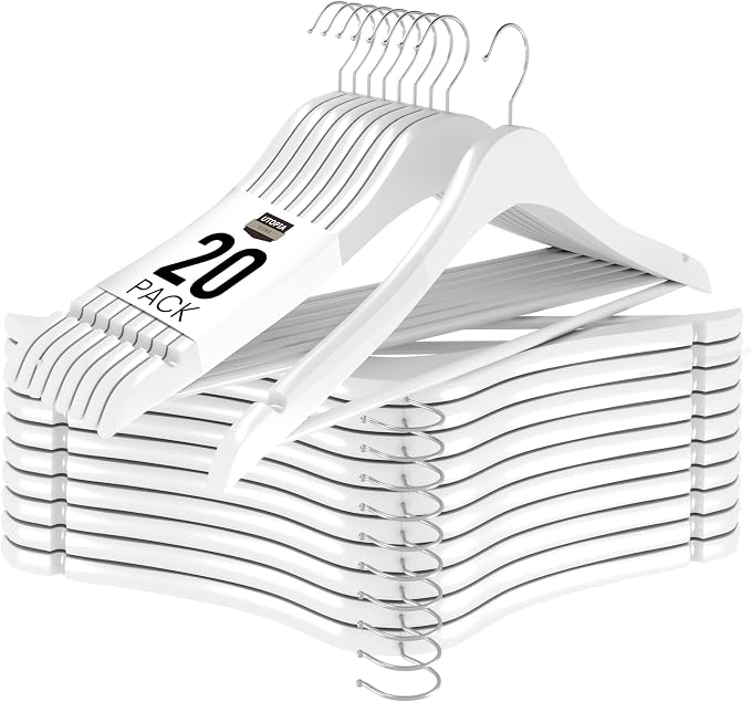 Utopia Home Premium Wooden Hangers 20 Pack - Durable & Slim Coat Hanger - Suit Hanger with 360-Degree Rotatable Hook - Wood Hangers with Shoulder Grooves (White Color) by UTOPIAHOME