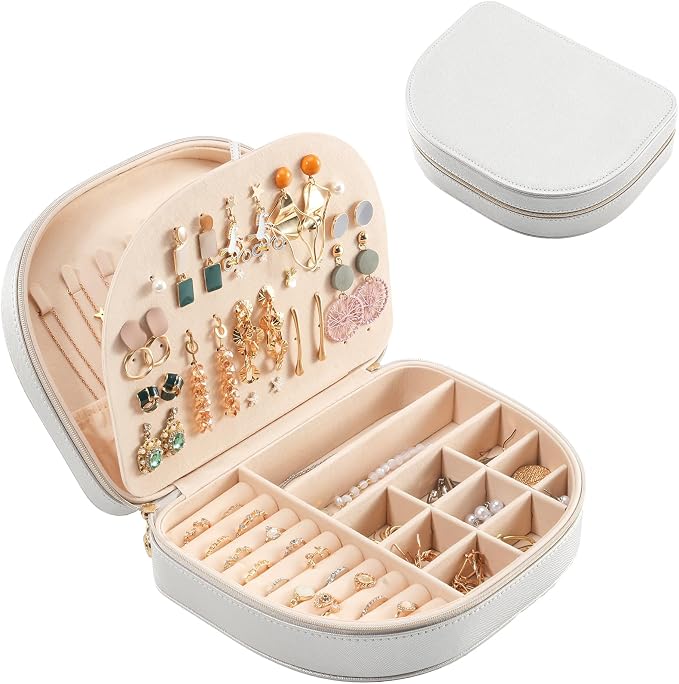 ProCase Travel Size Jewelry Box, Large Portable Seashell-Shaped Jewelry Case, 2 Layer Jewelry Organizer in PU Leather for Women -Silver by ProCase
