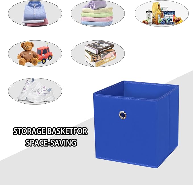 Foldable Storage Cubes Bins ,11 Inch Cloth Storage Cube Fabric Storage Box Cubes Organizer Baskets with Handles for Home Organizer Set of 3 (Dark Blue) - Image 3