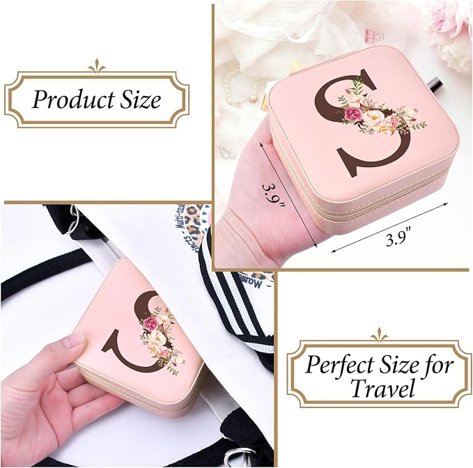 Inngeroo Mothers Day Mom Gifts for Wife Daughter Grandma, Travel Jewelry Case Box Organizer, Personalized Gifts for Women Teen Girls Mom Aunt Sister, Bridesmaid Gifts Traveling Essentials, Initial S - Image 4