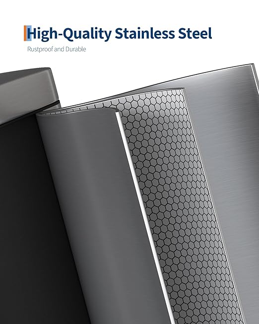 Garvee 30L & 6L Stainless Steel Step Trash Can Set of 2, 8+1.6 Gallon Rectangular Kitchen Trash Can with Quiet Close Lid, Hands-Free Foot Pedal, Powder-Coated Finish, Stainless Steel Color for Home - Image 2