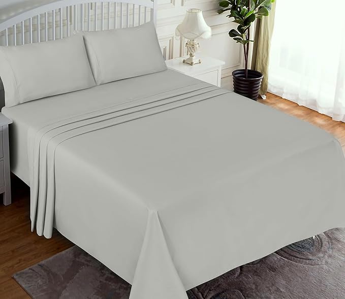 RUVANTI 100% Cotton Sheets – Full Size Percale Bedding, Cooling & Breathable, Durable with a Crisp, Soft & Comfortable Feel, 16" Deep Pocket, 4-Piece Set, Silver