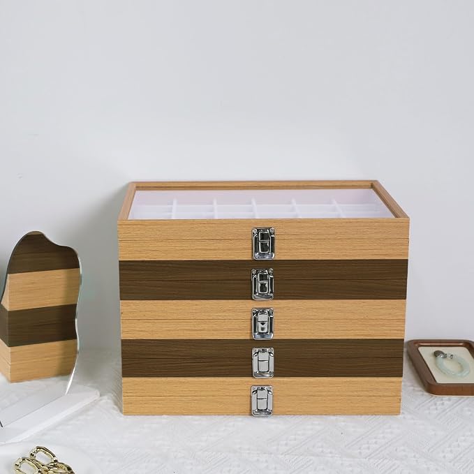 Stratalife Jewelry Organizer Wooden Bracelet Jewelry Box 30 Grid Jewelry Tray with Lid Earring Holder Organizer Necklace Bracelet Bangle Ring Organizer for Women Vintage Jewelry Box - Image 7