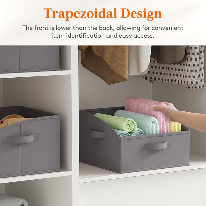 Lifewit Trapezoid Closet Storage Bins for Shelf, 6 Packs Non-woven Closet Organizer Baskets with Handles, Foldable Clothes Containers Boxes for Clothing, Book, Purse, 16L, Medium, Gray - Image 3