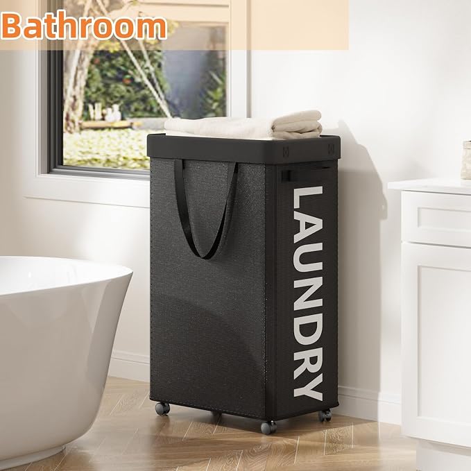 Optish Laundry Basket with Wheels, 90L Rolling Laundry Hamper with Wheels, Large Clothes Hamper on Wheel with Removable Mesh Bag for Bedroom, Dorm Room Essentials, Black - Image 5