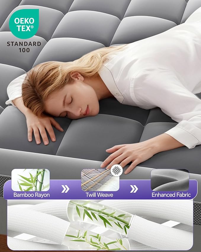 Dual Layer 4 Inch Memory Foam Mattress Topper Twin - 2 Inch Gel Memory Foam and 2 Inch Pillow Top Mattress Pad, 7-Zone Egg Crate Twin Size Mattress Topper (Dark Gray)