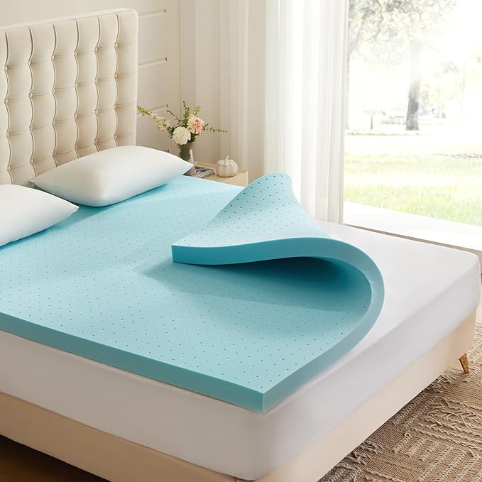 3 Inch Memory Foam Mattress Topper Full, Mattress Pad Gel Infused Foam Bed Topper, Ventilated Soft Blue,Full Size